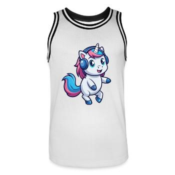 Licorne Funny Cartoon Character Casque Musique - Maillot de basket Homme - blanc/noir - Devant - AI Model Male 185 dark (185cm)