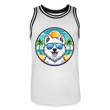 Japanischer Spitz Hund Rasse Cartoon Sonnenbrille Strand - Männer Basketball-Trikot - Weiß/Schwarz - Vorne - AI Model Male 185 dark (185cm)
