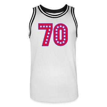 70. 70 ANS. 70e ANNIVERSAIRE. ANNIVERSAIRE 70 ANS. - Maillot de basket Homme - blanc/noir - Devant - AI Model Male 185 dark (185cm)