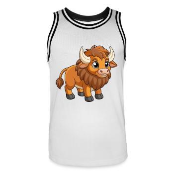 Bison Niedliche Maskottchen Zeichentrickfigur Kawaii - Männer Basketball-Trikot - Weiß/Schwarz - Vorne - AI Model Male 185 dark (185cm)