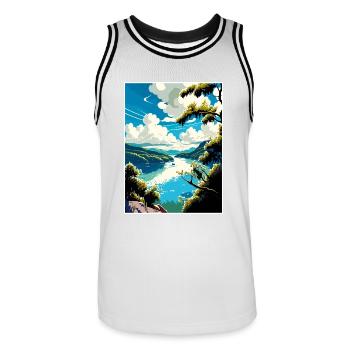 Donau Fluss Europa Vintage Reiseplakat Souvenir - Männer Basketball-Trikot - Weiß/Schwarz - Vorne - AI Model Male 185 dark (185cm)
