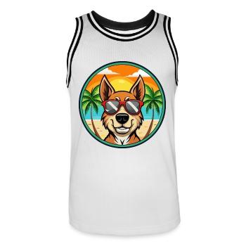Litauischer Windhund Rasse Cartoon Sonnenbrille Strand - Männer Basketball-Trikot - Weiß/Schwarz - Vorne - AI Model Male 185 dark (185cm)