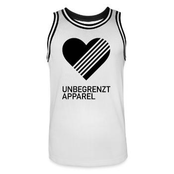 UNBEGRENZT LOVE by Unbegrenzt Apparel - Männer Basketball-Trikot - Weiß/Schwarz - Vorne - AI Model Male 185 dark (185cm)