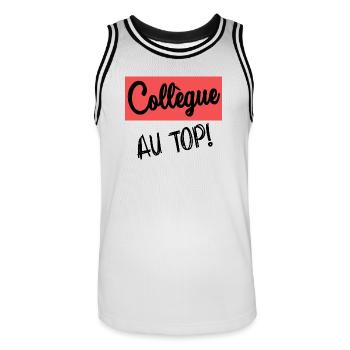 KOLLEGE. ANFANGEN. RUHESTAND - Männer Basketball-Trikot - Weiß/Schwarz - Vorne - AI Model Male 185 dark (185cm)