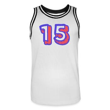 15. 15 ANS. 15e ANNIVERSAIRE. ANNIVERSAIRE 15 ANS. - Maillot de basket Homme - blanc/noir - Devant - AI Model Male 185 dark (185cm)