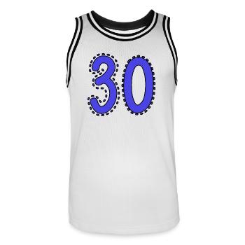 30. 30 ANS. 30e ANNIVERSAIRE. ANNIVERSAIRE 30 ANS. - Maillot de basket Homme - blanc/noir - Devant - AI Model Male 185 dark (185cm)