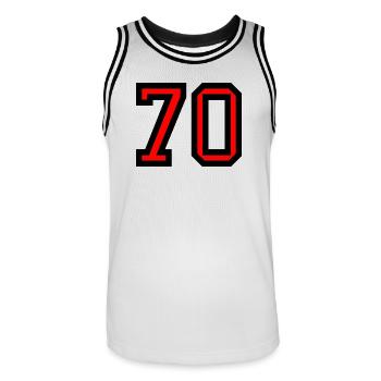 70. 70 ANS. 70e ANNIVERSAIRE. ANNIVERSAIRE 70 ANS. - Maillot de basket Homme - blanc/noir - Devant - AI Model Male 185 dark (185cm)