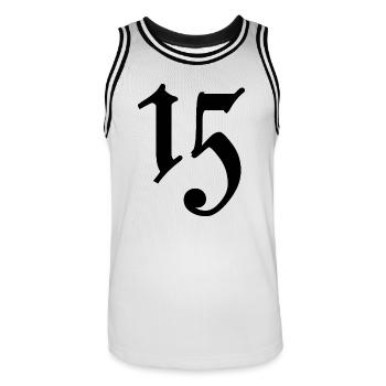 15. 15 ANS. 15e ANNIVERSAIRE. ANNIVERSAIRE 15 ANS. - Maillot de basket Homme - blanc/noir - Devant - AI Model Male 185 dark (185cm)