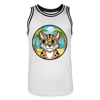 Brume tachetée australienne Race de chat Cartoon Beach - Maillot de basket Homme - blanc/noir - Devant - AI Model Male 185 dark (185cm)