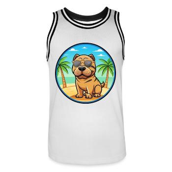 Miniatur Shar Pei Hunderasse Cartoon Sonnenbrille - Männer Basketball-Trikot - Weiß/Schwarz - Vorne - AI Model Male 185 dark (185cm)