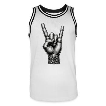 Rock on Hand avec des cornes de diable - Maillot de basket Homme - blanc/noir - Devant - AI Model Male 185 dark (185cm)