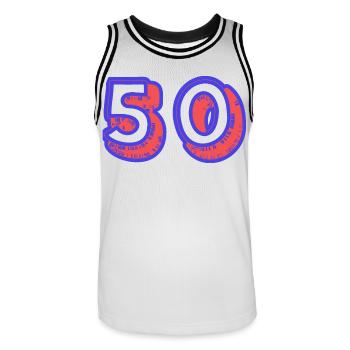50. 50 ANS. 50e ANNIVERSAIRE. ANNIVERSAIRE 50 ANS. - Maillot de basket Homme - blanc/noir - Devant - AI Model Male 185 dark (185cm)