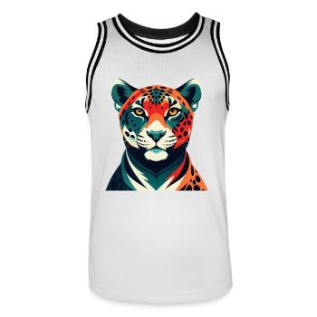 Leopard Cartoon Figur Buntes Haustier Tier - Männer Basketball-Trikot - Weiß/Schwarz - Vorne - AI Model Male 185 dark (185cm)
