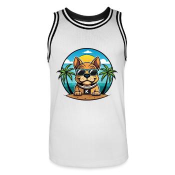 Kai Ken Hunderasse Cartoon Sonnenbrille Strand - Männer Basketball-Trikot - Weiß/Schwarz - Vorne - AI Model Male 185 dark (185cm)