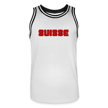 SUISSE. PAYS. GENEVE. SUISSE. HUMOUR. PAYS - Maillot de basket Homme - blanc/noir - Devant - AI Model Male 185 dark (185cm)