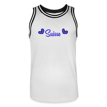 SUISSE. PAYS. GENEVE. HUMOUR. PAYS - Maillot de basket Homme - blanc/noir - Devant - AI Model Male 185 dark (185cm)