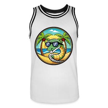 Serpent Drôle Dessin Animé Plage D’été Lunettes De Soleil Cool - Maillot de basket Homme - blanc/noir - Devant - AI Model Male 185 dark (185cm)