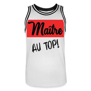 MASTER. MASTER. THANK YOU. THANK YOU MASTER - Men's Basketball Jersey - white/black - Front - AI Model Male 185 dark (185cm)