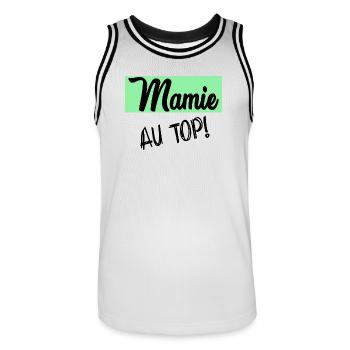 MAMIE. GRAND-MERE. FÊTE DES MÈRES - Maillot de basket Homme - blanc/noir - Devant - AI Model Male 185 dark (185cm)