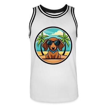 Miniatur Dackel Hund Rasse Cartoon Sonnenbrille - Männer Basketball-Trikot - Weiß/Schwarz - Vorne - AI Model Male 185 dark (185cm)