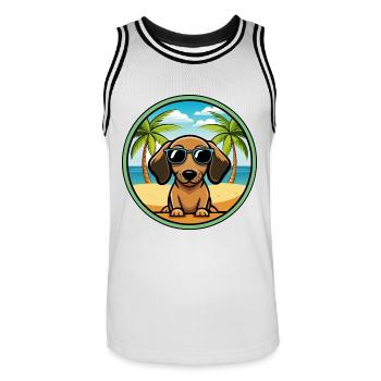 Miniatur Dackel Hund Rasse Cartoon Sonnenbrille - Männer Basketball-Trikot - Weiß/Schwarz - Vorne - AI Model Male 185 dark (185cm)