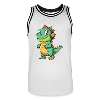 Dinosaurier Lustige Cartoon Figur Kopfhörer Musik - Männer Basketball-Trikot - Weiß/Schwarz - Vorne - AI Model Male 185 dark (185cm)