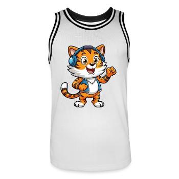 Tiger Funny Cartoon Character Musique de casque - Maillot de basket Homme - blanc/noir - Devant - AI Model Male 185 dark (185cm)