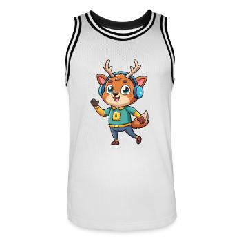 Hirsch Lustige Cartoon Figur Kopfhörer Musik - Männer Basketball-Trikot - Weiß/Schwarz - Vorne - AI Model Male 185 dark (185cm)