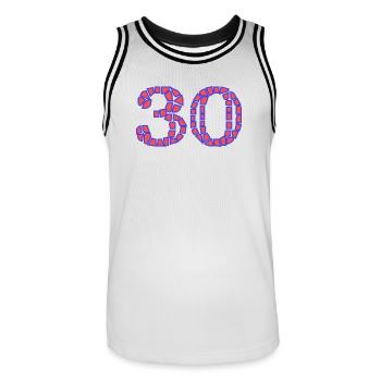 30. 30 ANS. 30e ANNIVERSAIRE. ANNIVERSAIRE 30 ANS. - Maillot de basket Homme - blanc/noir - Devant - AI Model Male 185 dark (185cm)