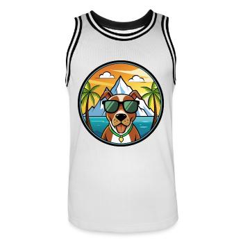 Mountain Cur Hund Rasse Cartoon Sonnenbrille Strand - Männer Basketball-Trikot - Weiß/Schwarz - Vorne - AI Model Male 185 dark (185cm)
