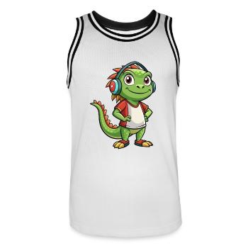 Iguane Funny Cartoon Character Musique de casque - Maillot de basket Homme - blanc/noir - Devant - AI Model Male 185 dark (185cm)