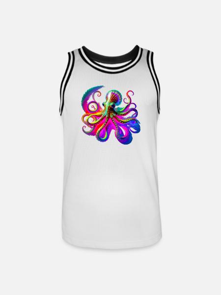 Psychedelic Neon Octopus - Men's Basketball Jersey - white/black