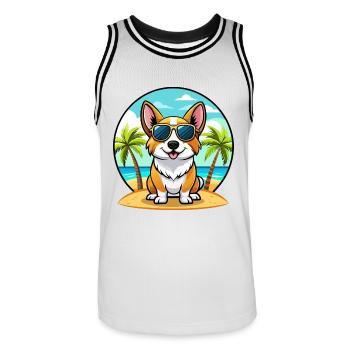 Strickjacke Welsh Corgi Hund Rasse Cartoon Sonnenbrille - Männer Basketball-Trikot - Weiß/Schwarz - Vorne - AI Model Male 185 dark (185cm)