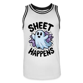 Sheet Happens - Men's Basketball Jersey - white/black - Front - AI Model Male 185 dark (185cm)