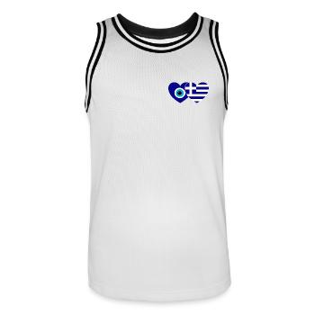 Drapeau de la Grèce Porte-bonheur Nazar Perle - Maillot de basket Homme - blanc/noir - Devant - AI Model Male 185 dark (185cm)