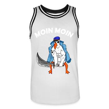 Moin Moin Möwe mit Schwert Nordsee Ostsee Seemann - Männer Basketball-Trikot - Weiß/Schwarz - Vorne - AI Model Male 185 dark (185cm)