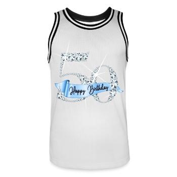 Design d’anniversaire en diamant pailleté pour le 50e anniversaire - Maillot de basket Homme - blanc/noir - Devant - AI Model Male 185 dark (185cm)