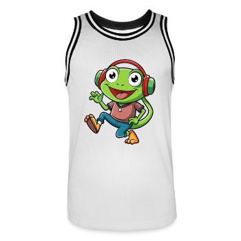 Frosch Lustige Cartoon Figur Kopfhörer Musik - Männer Basketball-Trikot - Weiß/Schwarz - Vorne - AI Model Male 185 dark (185cm)