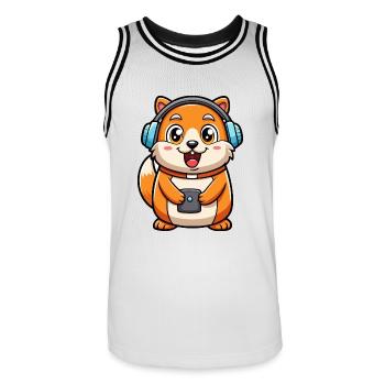 Hamster Lustige Zeichentrickfigur Kopfhörer Musik - Männer Basketball-Trikot - Weiß/Schwarz - Vorne - AI Model Male 185 dark (185cm)