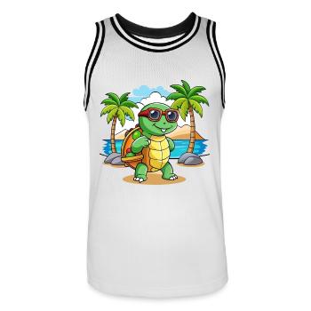 Turtle Funny Cartoon Summer Beach Sunglasses - Men's Basketball Jersey - white/black - Front - AI Model Male 185 dark (185cm)