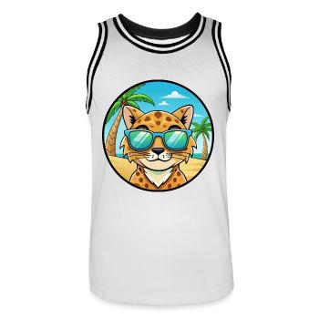 Brume tachetée australienne Race de chat Cartoon Beach - Maillot de basket Homme - blanc/noir - Devant - AI Model Male 185 dark (185cm)
