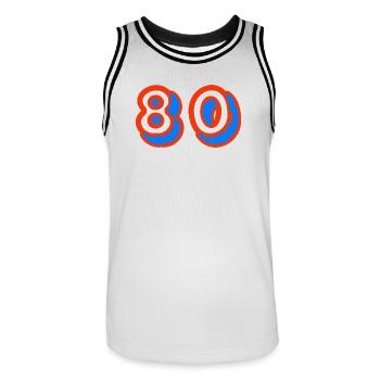 80. 80 JAHRE. 80-JÄHRIGES JUBILÄUM. 80. GEBURTSTAG. - Männer Basketball-Trikot - Weiß/Schwarz - Vorne - AI Model Male 185 dark (185cm)