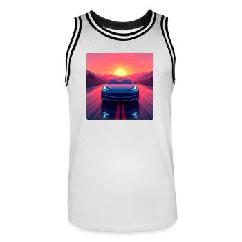 Elektrische Autobahn - Männer Basketball-Trikot - Weiß/Schwarz - Vorne - AI Model Male 185 dark (185cm)
