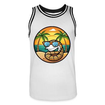 Serpent Drôle Dessin Animé Plage D’été Lunettes De Soleil Cool - Maillot de basket Homme - blanc/noir - Devant - AI Model Male 185 dark (185cm)