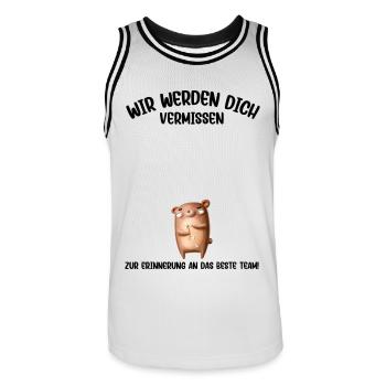 Wir werden dich Vermissen beste Team Abschied - Männer Basketball-Trikot - Weiß/Schwarz - Vorne - AI Model Male 185 dark (185cm)