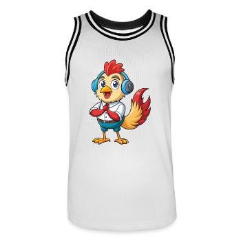 Rooster Funny Cartoon Character Headphone Music - Men's Basketball Jersey - white/black - Front - AI Model Male 185 dark (185cm)