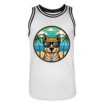 Cao De Castro Laboreiro Hunderasse Cartoon Strand - Männer Basketball-Trikot - Weiß/Schwarz - Vorne - AI Model Male 185 dark (185cm)