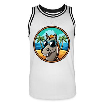 Cheval Drôle Dessin Animé Plage D’été Lunettes De Soleil Cool - Maillot de basket Homme - blanc/noir - Devant - AI Model Male 185 dark (185cm)