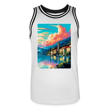 Lac de Côme Italie Affiche de voyage vintage Souvenir WPA - Maillot de basket Homme - blanc/noir - Devant - AI Model Male 185 dark (185cm)