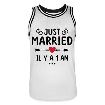 Cadeau Anniversaire De Mariage 1 An Noces De Coton - Maillot de basket Homme - blanc/noir - Devant - AI Model Male 185 dark (185cm)